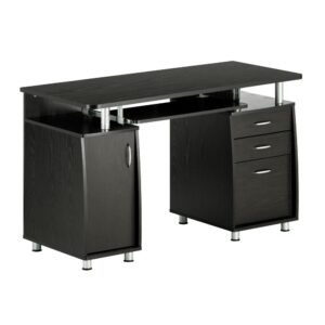 This Techni Mobili Desk is a complete workstation offering an ample work surface and plenty of storage space. It features an accessory shelf atop a storage cabinet