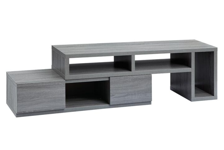 Techni Mobili Expandable TV Stand will enhance your entertainment area with this asymmetrical inspired piece of art. Finished in calming grey