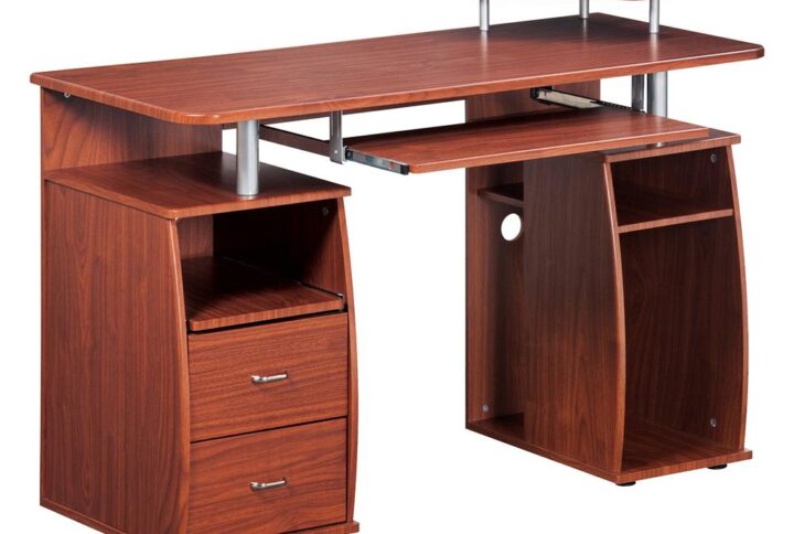 The Techni Mobili Dual Complete Computer Workstation Desk includes an elevated accessory shelf