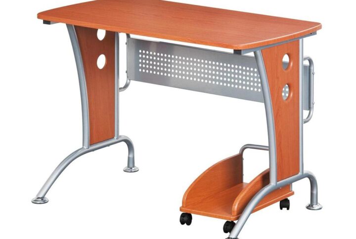 This modern Techni Mobili Computer Desk has a modern refined design with an ample writing and work space perfect for students. It features a matching mobile CPU caddy and a rear perforated metal modesty panel which provides visual privacy below the work surface and covers cabling. The spacious desktop has a 120lbs weight capacity. The modern and refined desk is made of MDF panels in Dark Honey color with a moisture laminate veneer atop scratch-resistant powder-coated steel frame.Color: Dark Honey.