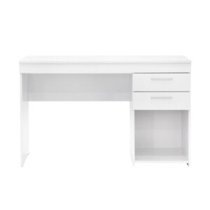 offering a generously extended work surface with ample storage. Crafted from durable particleboard with painted surface
