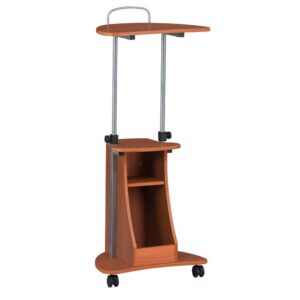 The Techni Mobili Rolling Laptop Cart with Storage saves space while providing the laptop or writing setup you need. You can easily adjust the table height from 28" to 43" with dual adjustment knobs. The open storage compartment features an accessory shelf. Two of the fours non-marking nylon casters include a locking mechanism. The table top