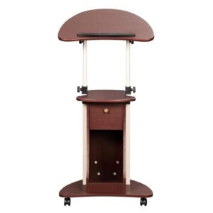 comfortable working angle. It also features a safety edge-stopper to prevent objects from sliding off when tilted. You can easily adjust the table height between 32 and 44 inches with dual adjustment knobs. There is an open storage compartment and a closed storage compartment with bottom hinges. Two of the fours non-marking nylon casters include locking mechanisms. The table and closed storage top and bottom shelves each have a 20 lbs weight capacity and the base of the cart has a 30 lbs weight capacity and is made of MDF panels with a moisture laminate veneer atop scratch-resistant powder-coated steel frame . Color: Chocolate.