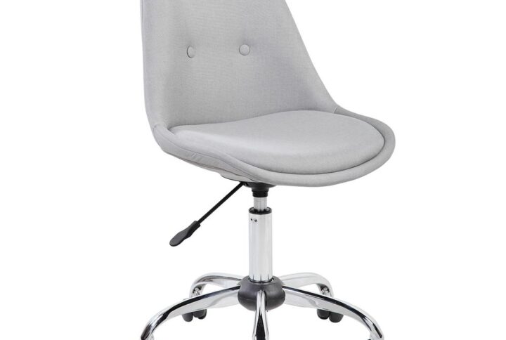 This Techni Mobili Office Task Chair is simply elegant to the eye with it's deep tufted buttons and design. It features a pneumatic seat height adjustment lever that provides a 5 inch range in seat height from 19" to up 24" high. The durable chrome base sits atop non-marking nylon casters. This chair will definitely be a great addition to any kid/ teen room or office setting. Weight Capacity: 150lbs. Color: Gray