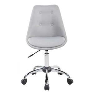 This Techni Mobili Office Task Chair is simply elegant to the eye with it's deep tufted buttons and design. It features a pneumatic seat height adjustment lever that provides a 5 inch range in seat height from 19" to up 24" high. The durable chrome base sits atop non-marking nylon casters. This chair will definitely be a great addition to any kid/ teen room or office setting. Weight Capacity: 150lbs. Color: Gray