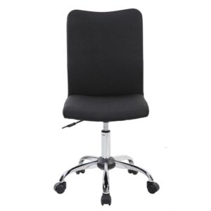 modern look that will enhance any room or office.  It features a pneumatic seat height adjustment lever that provides a 4 inch range in seat height from 17.88" to 22.5". The durable chrome base sits atop non-marking nylon casters. This chair will definitely be a great addition to any kid/ teen room or office setting. Chair holds up to 150lbs. Color: Black