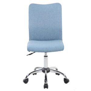 modern look that will enhance any room or office.  It features a pneumatic seat height adjustment lever that provides a 4 inch range in seat height from 17.88" to 22.5". The durable chrome base sits atop non-marking nylon casters. This chair will definitely be a great addition to any kid/ teen room or office setting. Chair holds up to 150lbs. Color: Blue Jean