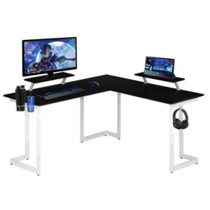 Elevate the productivity of your game with our Techni Sport Warrior L-shaped gaming desk. Maximize your floor space while being multitasking.  It features two cup holders and headphone holder