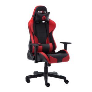Add a classy touch to your gaming station with our red/black gaming chair. It is sturdy and comfortable