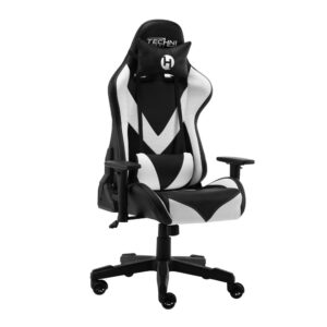 Add a classy touch to your gaming station with our white/black gaming chair. It is sturdy and comfortable