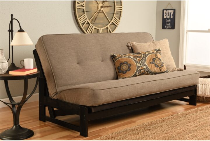 The futon is a classic hardwood frame with a space saving design. This unique and versatile full size futon sofa easily converts to a Bed.  This multifunctional piece of furniture can find a home in just about any type of room.