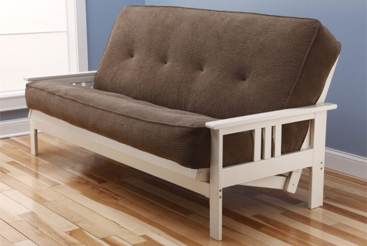 The futon is a classic hardwood frame with mission style arms. This unique and versatile full size futon sofa easily converts to a Bed.  This multifunctional piece of furniture can find a home in just about any type of room.