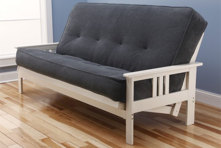 The futon is a classic hardwood frame with mission style arms. This unique and versatile full size futon sofa easily converts to a Bed.  This multifunctional piece of furniture can find a home in just about any type of room.