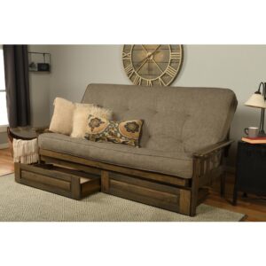 The futon is a classic hardwood frame with mission style arms. This unique and versatile queen size futon sofa easily converts to a Bed.  This multifunctional piece of furniture can find a home in just about any type of room.