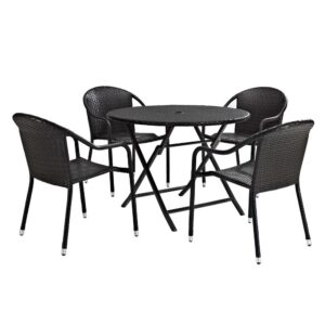 each piece of this set has a durable steel frame covered in all-weather resin wicker. Ideal for multi-use outdoor spaces
