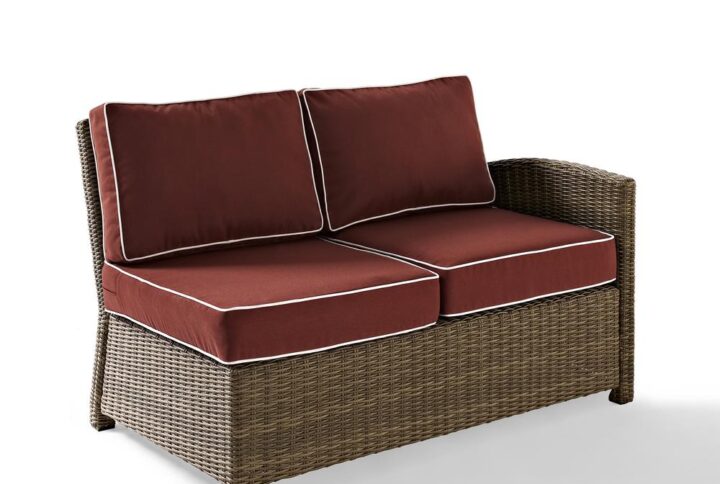 The Bradenton Right Side Sectional Loveseat is where outdoor relaxation meets functional design. The sturdy steel frame is wrapped in beautiful all-weather wicker and topped with moisture-resistant cushions