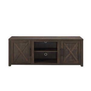 the cabinet doors feature a slatted look with an x-motif. Adjustable shelving in the cabinets and center compartment offers flexible space for media components. Ideal for TVs up to 65”