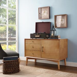 the Landon Media Console can serve as an innovative media cabinet or a sleek accent chest. Along with the spacious cabinet and adjustable shelves
