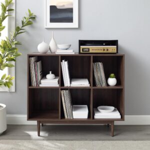 this bookcase adds mid-century swagger to your home office or family room. The six cubes are sized to fit standard vinyl records or books