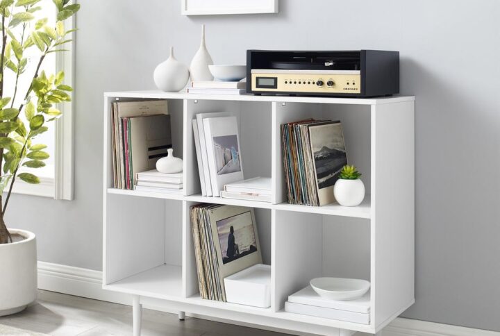 The Liam 6 Cube Bookcase is simple and stunning. Featuring design elements like tapered legs and clean lines