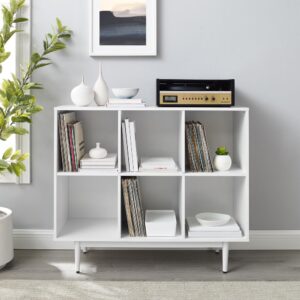this bookcase adds mid-century swagger to your home office or family room. The six cubes are sized to fit standard vinyl records or books
