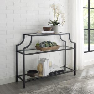 the Aimee Console Table is an eye-catching addition to any home. A sturdy steel frame with pagoda-styling creates visual interest that can be paired with a variety of décor. The Aimee Console Table’s open