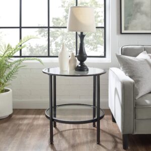 this side table can be paired with a variety of décor without overwhelming the space. The Aimee End Table’s tempered glass top and shelf create an inviting surface just right for your favorite beverage or book.
