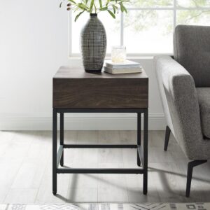 the sleek profile of the Jacobson End Table is a welcome addition to today’s modern household. Combining the look of rich wood with a sturdy steel base