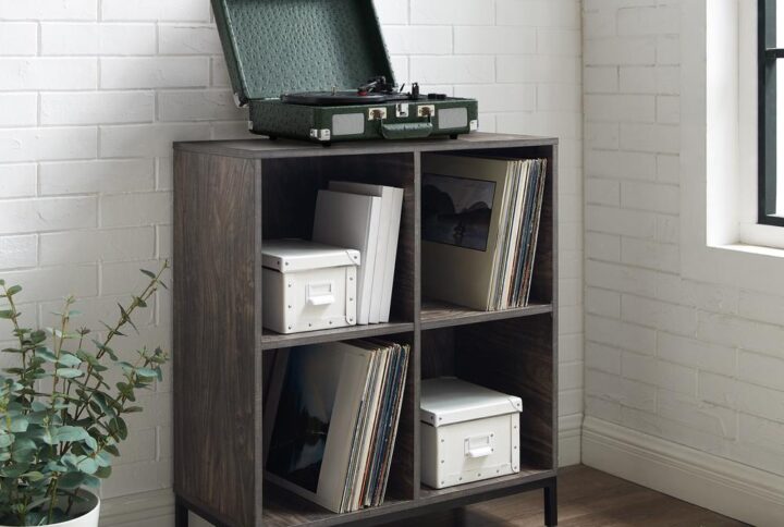 The Jacobsen Record Storage Cube Bookcase may be a mouthful