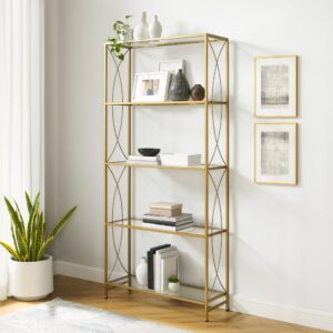 the Helena Etagere balances form and function perfectly. The sturdy steel frame of the bookcase features beautiful curved accents