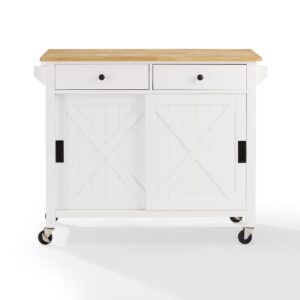 The Laurel Kitchen Island/Cart adds farmhouse charm to kitchen storage. Full-extension drawers offer space to tuck small items