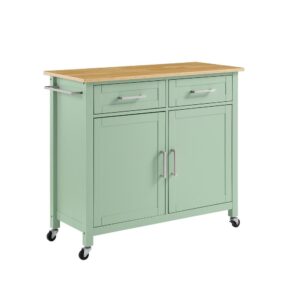 The Tristan Kitchen Island/Cart offers classic style and ample storage. Two large cabinets with adjustable shelving provide flexibility for storing kitchen essentials like pots and pans
