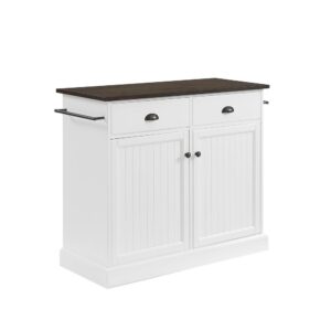 Incorporate a dash of coastal flair with the Shoreline Kitchen Island. Featuring two large cabinets with adjustable shelving and two large storage drawers
