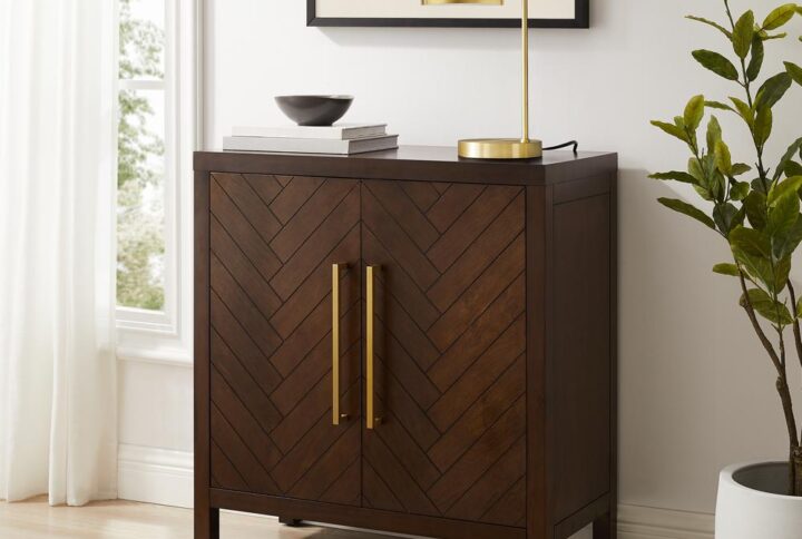Elevate your at-home storage with the stunning style of the Darcy Accent Cabinet. Great for organizing smaller spaces