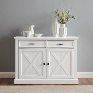 the Clifton Sideboard features a classic x motif reminiscent of a barn door. The sideboard’s two full-extension drawers and two large cabinets with adjustable shelving offer ample storage for any room. Use the Clifton Sideboard as a dining room buffet