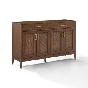 the Milo Sideboard has a simple design with unique details. The large cabinet doors feature beautiful poly-rattan mesh panels
