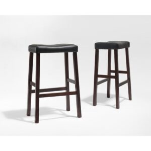 Simplicity and comfort are hallmarks of the Saddle Seat 2pc Bar Stool Set. The curved seat is upholstered in a durable yet stylish faux leather
