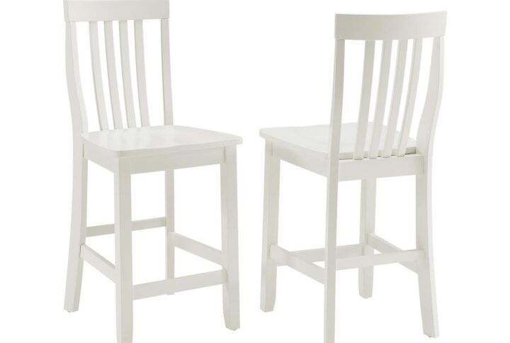 The Schoolhouse 2pc Counter Stool Set is crafted for style and long-lasting comfort. With a curved slat back and contoured seat