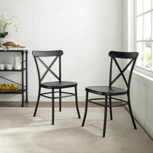 the Camille Chair Set is a refreshing take on café seating with its open x-back design. Constructed of solid steel
