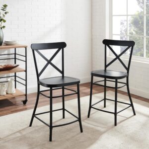 the Camille 2pc Counter Stool Set has a classic x-back design. Constructed of solid steel