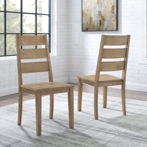 The Joanna 2pc Ladder Back Chair Set brings farmhouse style to your dining room or kitchen. With wide horizontal slats and a contoured wood seat