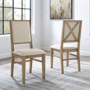 The rustic elegance of the Joanna 2pc Upholstered Chair Set adds farmhouse charm to your kitchen or dining room. Along with the upholstered back and seat