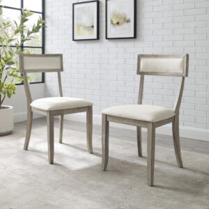 the Alessia 2pc Chair Set is crafted to pair with a variety of kitchen and dining tables. Featuring classic klismos details like a curved back and splayed legs