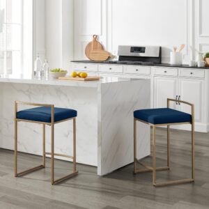the Harlowe 2-piece Counter Height Bar Stool Set offers contemporary flair without sacrificing comfort. Featuring a sleek modern base and footrest with an elegant velvet seat