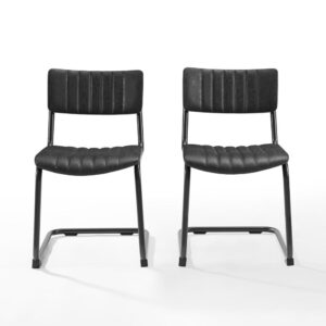 the Conrad 2pc Cantilever Dining Chair Set brings modern minimalism to your dining room or kitchen. The cushioned back and seat are gently curved for comfort