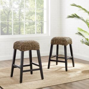 Add texture and warmth to your dining room or kitchen with the Edgewater 2pc Backless Counter Stool Set. With a seat covered in beautiful woven seagrass