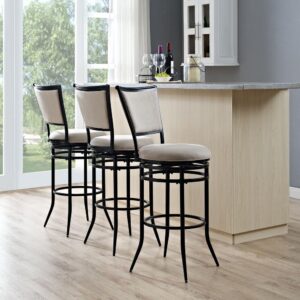 this stool has a sleek and stylish metal frame. For added comfort and convenience