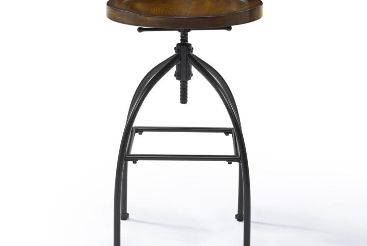 The Edison Adjustable Stool adds industrial chic to your home with a contrast of warm wood and cool metal. The adjustable wood seat sits atop a sturdy steel base and features a unique swivel mechanism for adjusting the stool’s height. Perfect for your kitchen or dining room