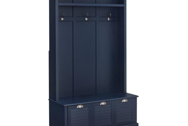 Keep your home’s entryway tidy and organized with the classic Ellison Hall Tree. Featuring louvered accents on the bottom drawer and raised paneling on the back