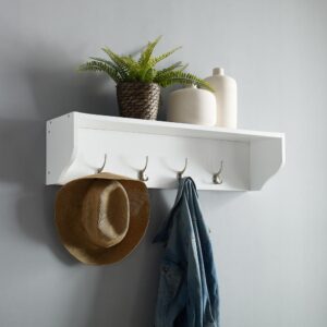 Keep your entryway floor clutter-free with the Harper Entryway Shelf. Four classic double hooks offer hanging storage for coats